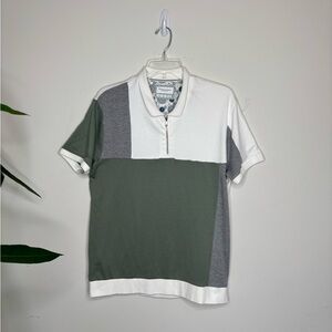 BN6 Denim & Flower Color Block Polo White Gray Olive‎ Green Men’s Shirt Large